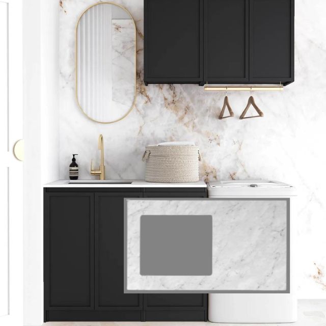 Otti Hampshire 1715mm Laundry Set A - Black Include Natural Carrara Marble Stone Top - LA-1715A-BOHB-NCA - The Blue Space