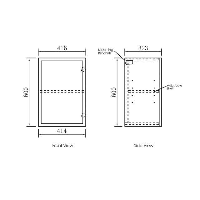 Technical Drawing 415mm Wall Cabinet for Otti Hampshire 1715mm Laundry Set A - White - The Blue Space