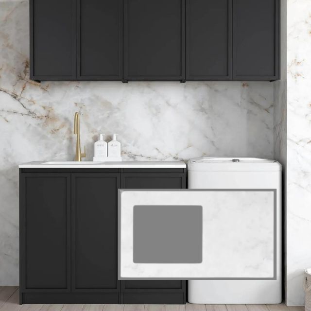 Otti Hampshire 1715mm Laundry Set B - Black Include Cloudy Carrara Stone Top - LA-1715B-BOHB-CA - The Blue Space