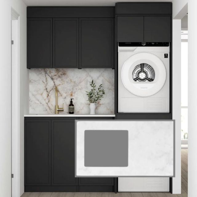 Otti Hampshire 1715mm Laundry Set C - Black Include Cloudy Carrara Stone Top - LA-1715C-BOHB-CA - The Blue Space