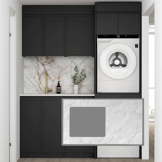 Otti Hampshire 1715mm Laundry Set C - Black Include Natural Carrara Marble Stone Top - LA-1715C-BOHB-NCA - The Blue Space