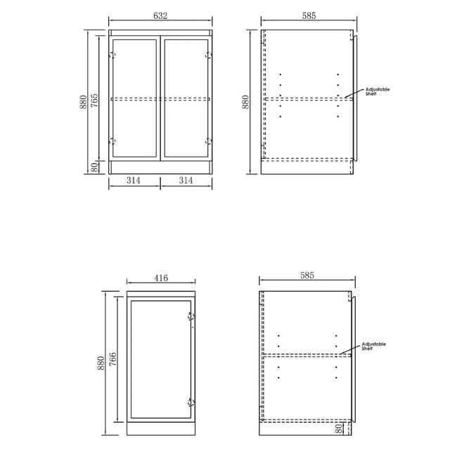 Technical Drawing Base Cabinet for Otti Hampshire Black 1060mm Laundry Cabinet Set - The Blue Space