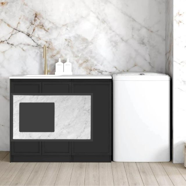 Technical Drawing Base Cabinet for Otti Hampshire Black 1060mm Laundry Cabinet Set With Natural Carrara Marble Benchtop - The Blue Space