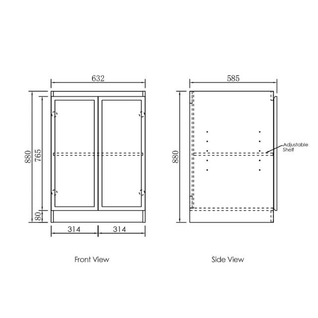 Technical Drawing Freestanding Laundry Cabinet for Otti Hampshire Black 650mm Mini Laundry Cabinet Set - The Blue Space