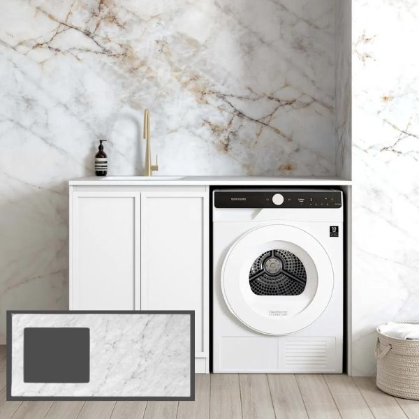 Natural Carrara Marble White Top Stone for Otti Hampshire White 1300mm Laundry Cabinet Set