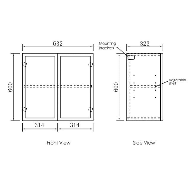 Technical Drawing Wall Cabinet for Otti Hampshire White 650mm Mini Laundry Cabinet Set - The Blue Space