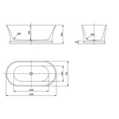 Technical Drawing Otti Hampton 1500 Freestanding Bath - Gloss White OCBT-1500 - The Blue Space