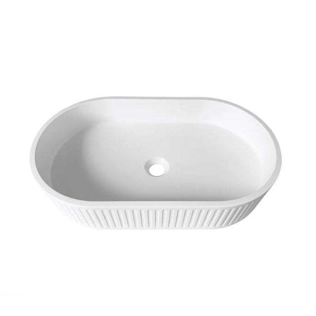 Otti Hudson 600mm Fluted Oval Above Counter Basin - White OT6035CONW