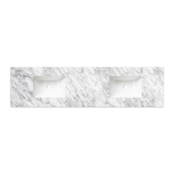 Otti Laguna 1800mm Double Bowl Wall Hung Vanity Satin White - Natural Carrara Marble Top with Undermount Basin