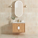 Otti Laguna 750mm Single Bowl Wall Hung Vanity Natural American Oak - Natural Carrara Marble Top with Undermount Basin