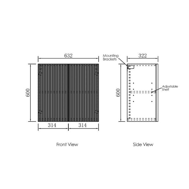 Technical Drawing Wall Cabinet for Otti Marlo 1305mm Fluted Laundry Set A - Black - The Blue Space