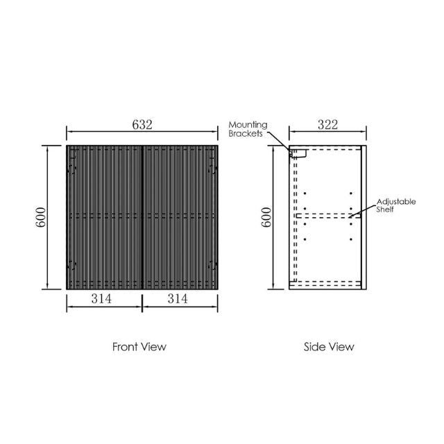 Technical Drawing Wall Cabinet for Otti Marlo Black 650mm Mini Laundry Cabinet Set - The Blue Space