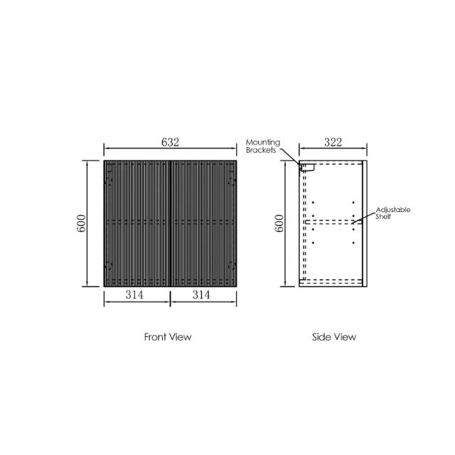 Technical Drawing Wall Cabinet for Otti Noosa 1305mm Laundry Set A - White - The Blue Space