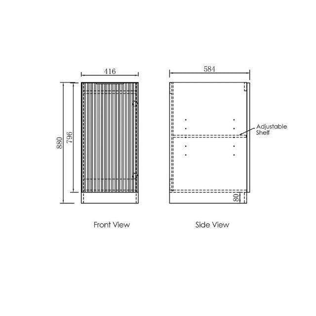 Technical Drawing 416mm Fluted Freestanding Cabinet for Otti Noosa 1715mm Laundry Set B - White - The Blue Space