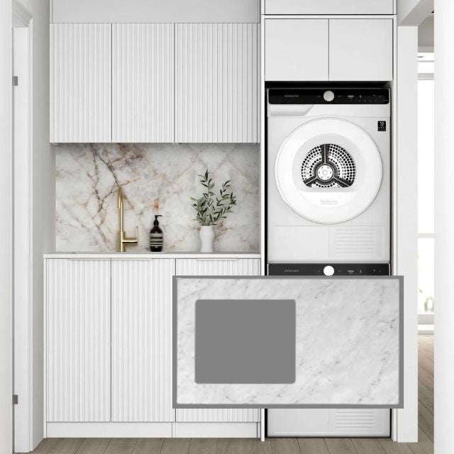 Buy Otti Noosa 1715mm Laundry Set C - White Include Natural Carrara Marble Stone Top - LA-1715C-NSW-NCA - The Blue Space