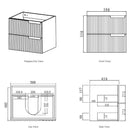 Technical Drawing Otti Noosa 600mm Wave Board Wall Hung Vanity with Slimline Ceramic Top - The Blue Space 