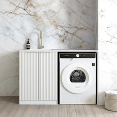 Otti Noosa Fluted White Laundry Cabinet Set with 1300mm Laundry Top Stone