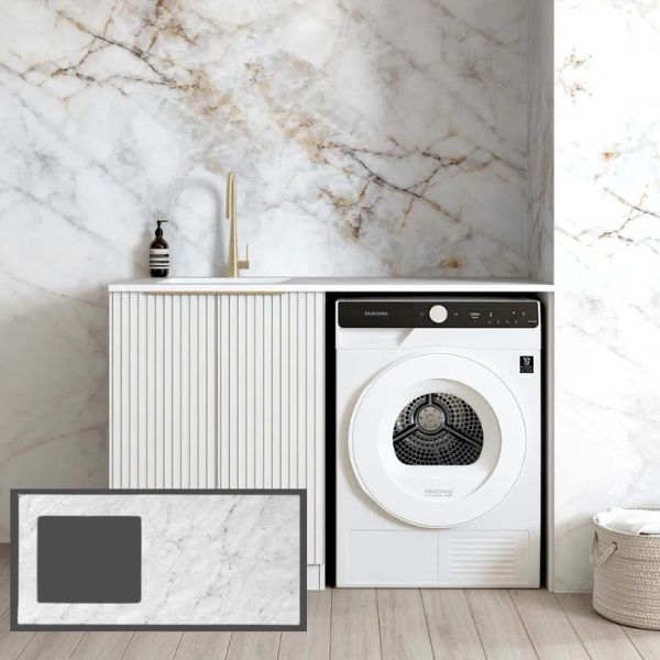 Natural Carrara Marble White Stone Top for Otti Noosa Fluted White 1300mm Laundry Cabinet Set