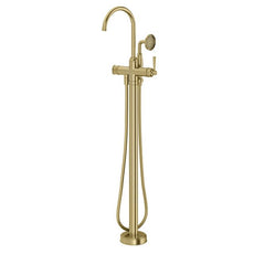 Phoenix Cromford Floor Mounted Bath Mixer with Hand Shower Brushed Gold 134-7451-12 - The Blue Space