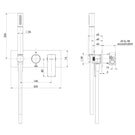 Technical Drawing Phoenix Gloss MKII Wall Shower System Brushed Gold 135-7490-12 - The Blue Space