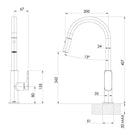 Technical Drawing Phoenix Nuage Pull Out Sink Mixer Brushed Carbon 129-7105-31-1 - The Blue Space