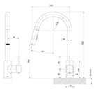 Technical Drawing Phoenix Pina Pull Out Sink Mixer Brushed Nickel 153-7105-40-1 - The Blue Space