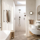 Modern Bathroom Design with Phoenix Vertical Rail Hook Round - Brushed Carbon 