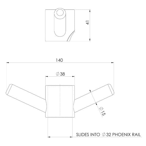 Phoenix Vertical Rail Hook Round - Brushed Carbon - 650-8780-31 - Technical Drawing