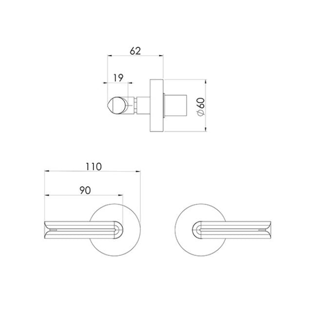 Technical Drawing Phoenix Vivid Slimline Plus Lever Wall Top Assemblies 15mm Extended Spindles Brushed Carbon 119-0671-31-1 - The Blue Space