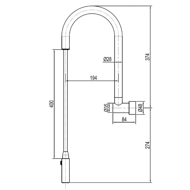 Technical Drawing Suprema Xpress Fit Retractable Wall Spout - Chrome SUP800RLS_CP - The Blue Space