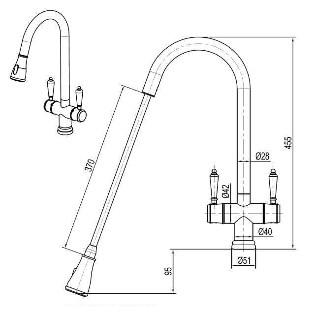 Technical Drawing Suprema Xpress Fit Xquisite Dual Handle Retracable Sink Mixer XFIT1030RKM - The Blue Space