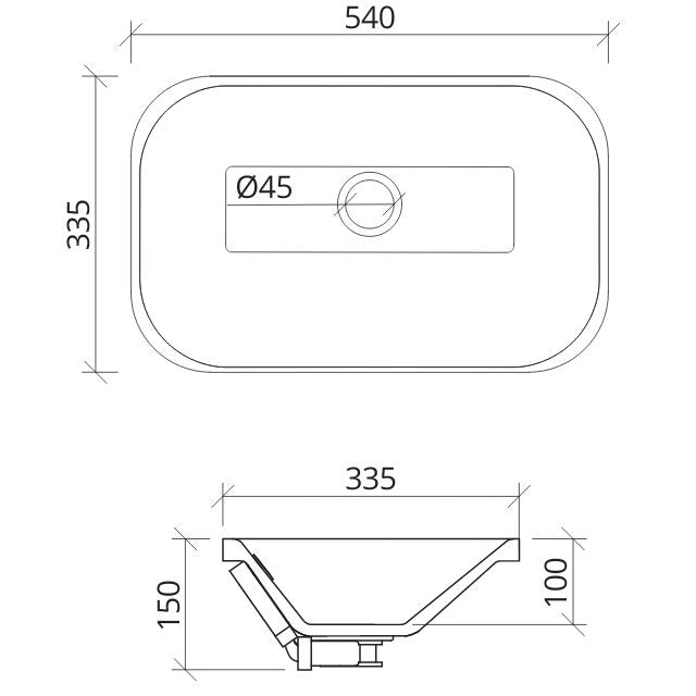 Technical Drawing Timberline Bodhi Under Counter White Gloss BOD-BS-540-WG-U - The Blue Space