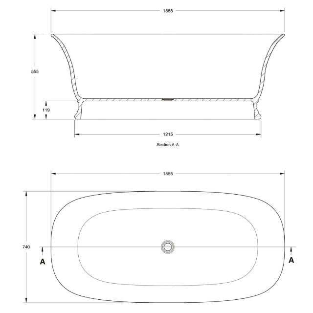 Technical Drawing - 1 Turner Hastings Cambridge 156 TitanCast Bath - Gloss White CA1560TCB-GW - The Blue Space