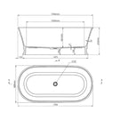 Technical Drawing Turner Hastings Claremont 1700 MagnaCast Free Standing Bath - Matte White CL1700MCB - The Blue Space