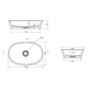 Technical Drawing Turner Hastings Claremont 600mm MagnaCast Basin - Matte White CL601BA - The Blue Space