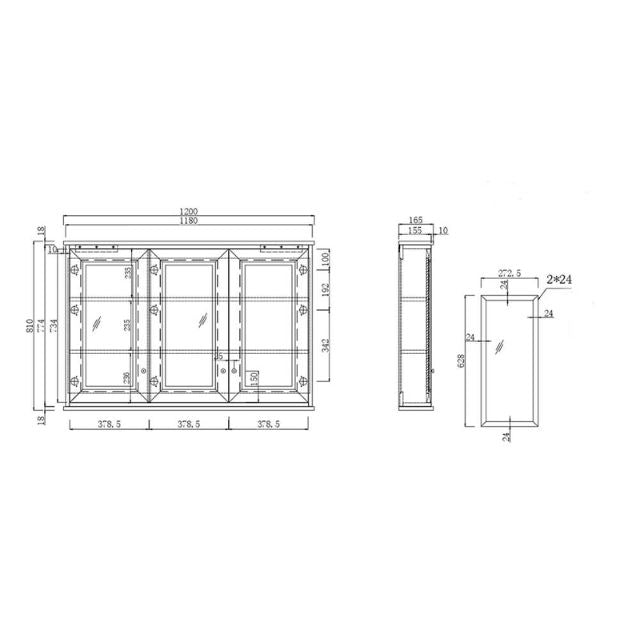 Technical Drawing Turner Hastings Coventry 120 x 81 Mirror Shaving Cabinet CO1202SC - The Blue Space