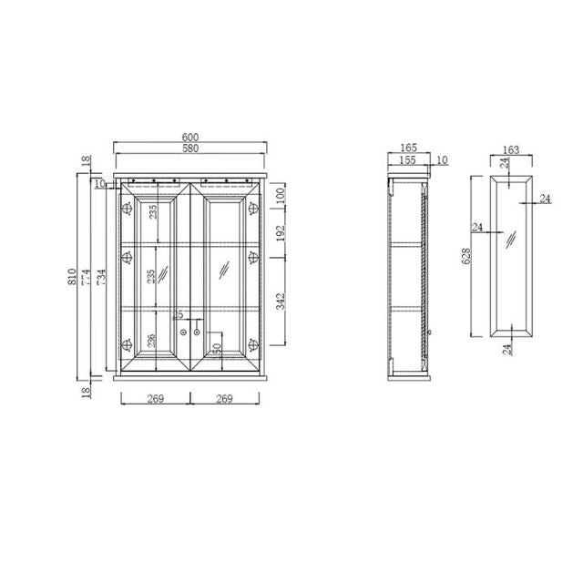 Technical Drawing Turner Hastings Coventry 60 x 81 Mirror Shaving Cabinet CO602SC - The Blue Space