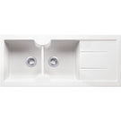 Turner Hastings Cuisine 116 x 50 Inset / Undermount Fine Fireclay Sink - Double Bowl and Single Drainer - Gloss White Left Hand - The Blue Space