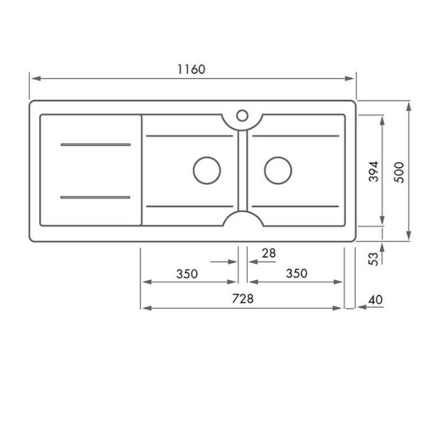 Turner Hastings Cuisine 116 x 50 Inset / Undermount Fine Fireclay Sink - Double Bowl and Single Drainer - Gloss White