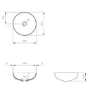 Technical Drawing Turner Hastings Fino Round 379 Above Counter Fireclay Basin - Matt White FI3791CTB-MW  - The Blue Space