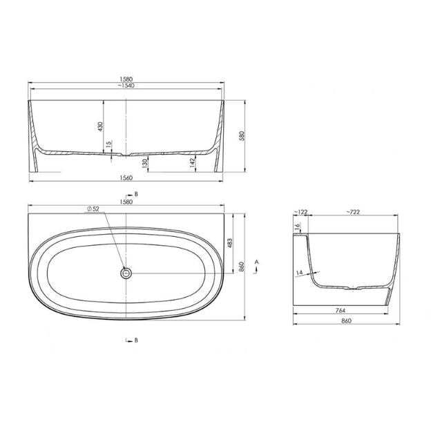 Turner Hastings Narva 1580 MagnaCast Back to Wall Bath - Matte White