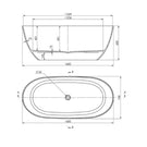 Technical Drawing Turner Hastings Narva 1600 MagnaCast Free Standing Bath - Matte White NA1600MCB - The Blue Space