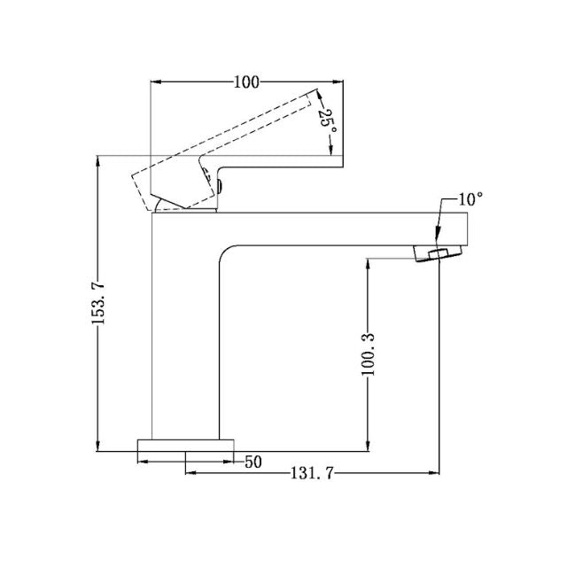 Technical Drawing Nero Ecco Basin Mixer Brushed Nickel NR301301BN - The Blue Space