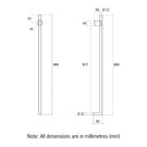 Technical Drawing Thermogroup Thermorail Thin/Round 240Volt Vertical Heated Towel Rail - Brushed Brass VTH900BB - The Blue Space