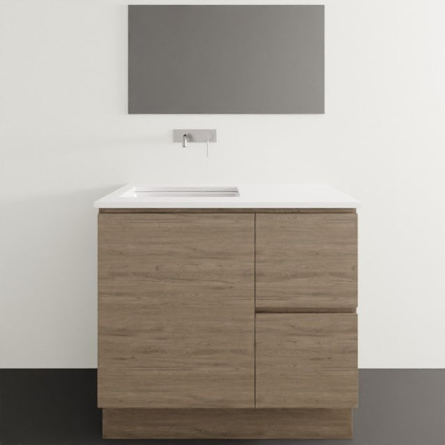 Timberline Nevada Floor Standing Vanity with SilkSurface Top & Under Counter Basin - 900mm Left Basin NEV-V-900-L-SSU-F | The Blue Space