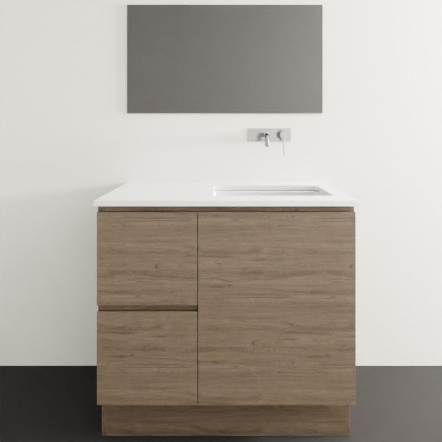 Timberline Nevada Floor Standing Vanity with SilkSurface Top & Under Counter Basin - 900mm Right Basin NEV-V-900-R-SSU-F | The Blue Space