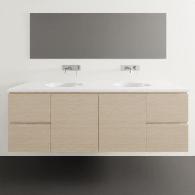 Timberline Nevada Wall Hung Vanity with SilkSurface Top & Under Counter Basin - 1500mm Double Basin NEV-V-1500-D-SSU-W | The Blue Space