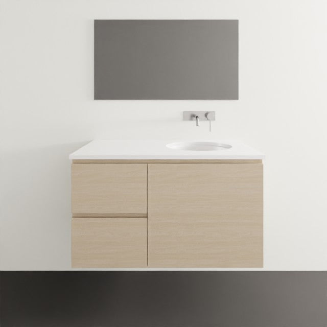 Timberline Nevada Wall Hung Vanity with SilkSurface Top & Under Counter Basin - 900mm Right Basin NEV-V-900-R-SSU-W | The Blue Space