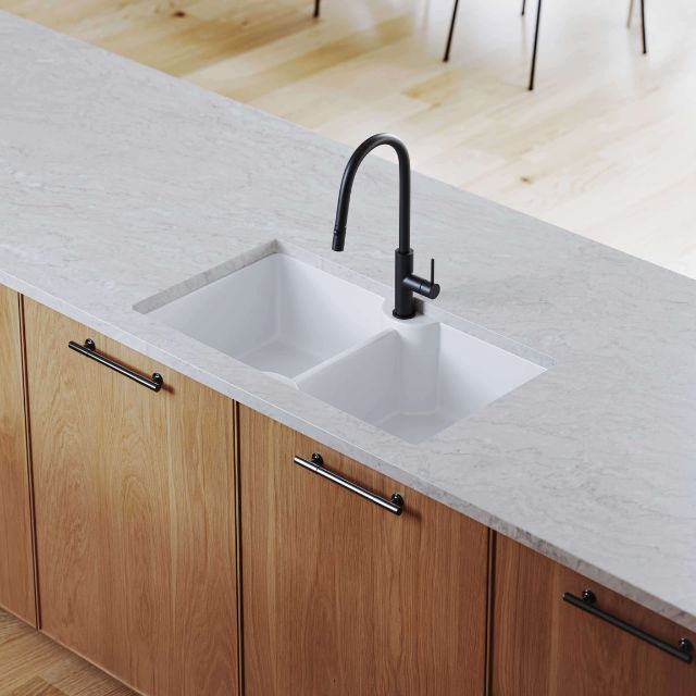 Lifestyle Turner Hastings Cuisine 86 x 50 Inset / Undermount Fine Fireclay Sink - Double Bowl with Taphole - Gloss White  CUD86FS - The Blue Space