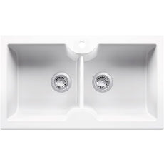 Turner Hastings Cuisine 86 x 50 Inset / Undermount Fine Fireclay Sink - Double Bowl with Taphole - Gloss White  CUD86FS - The Blue Space